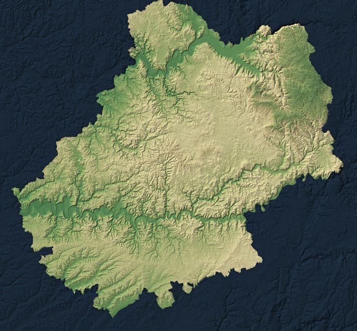 Carte du Lot en relief, avec les lieux à visiter en 3D